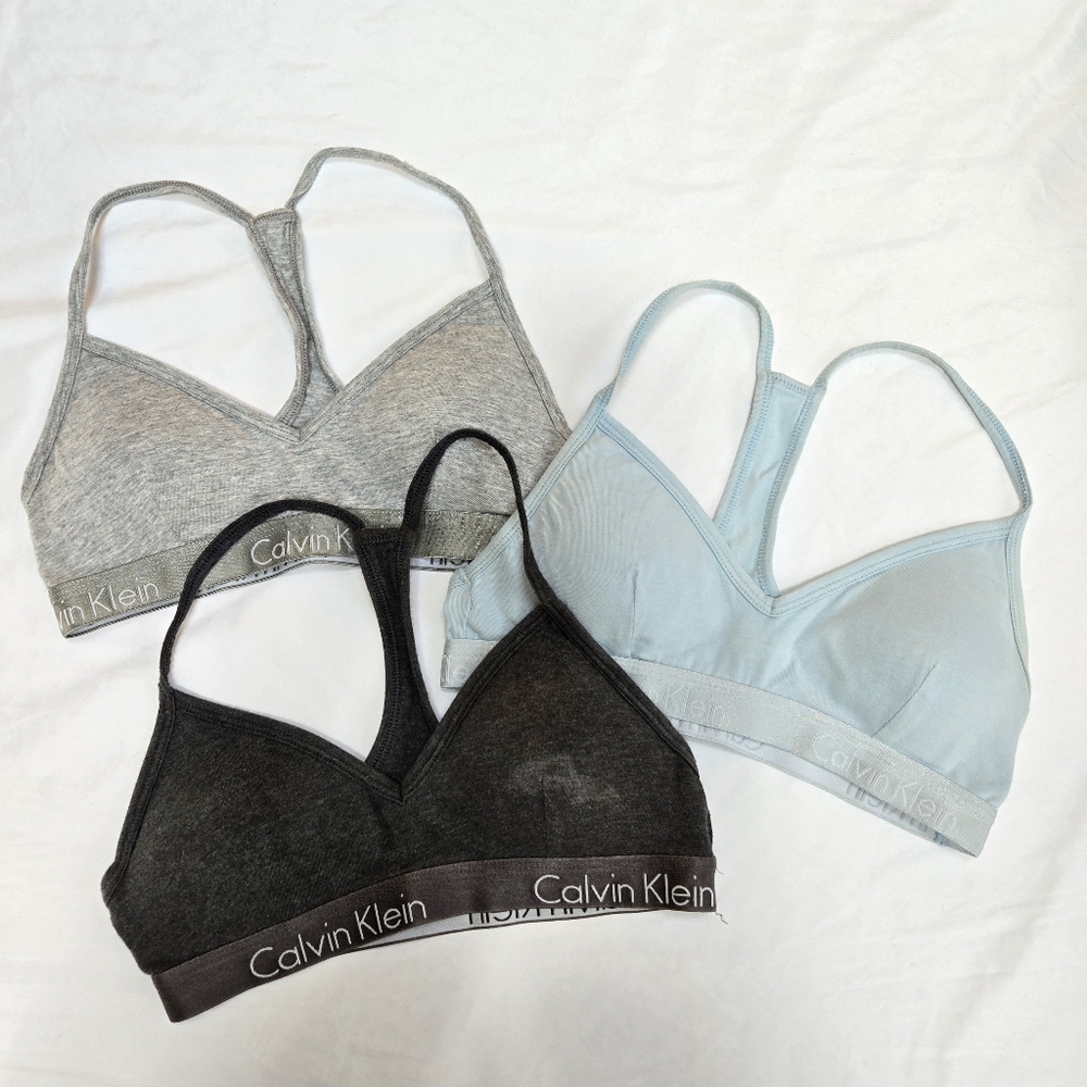 Calvin Klein Bundle Of 3 Blue, Grey, Black Movie Cotton Y Back Bra Bralettes